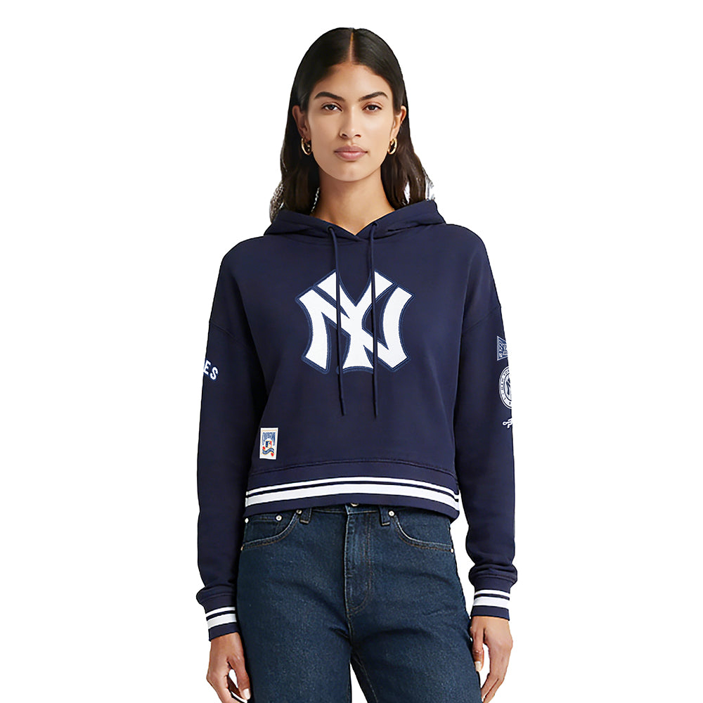 MLB NEW YORK YANKEES  RETRO CLASSIC WOMEN'S RIB FLC CROPPED PO HOODIE (MIDNIGHT NAVY)