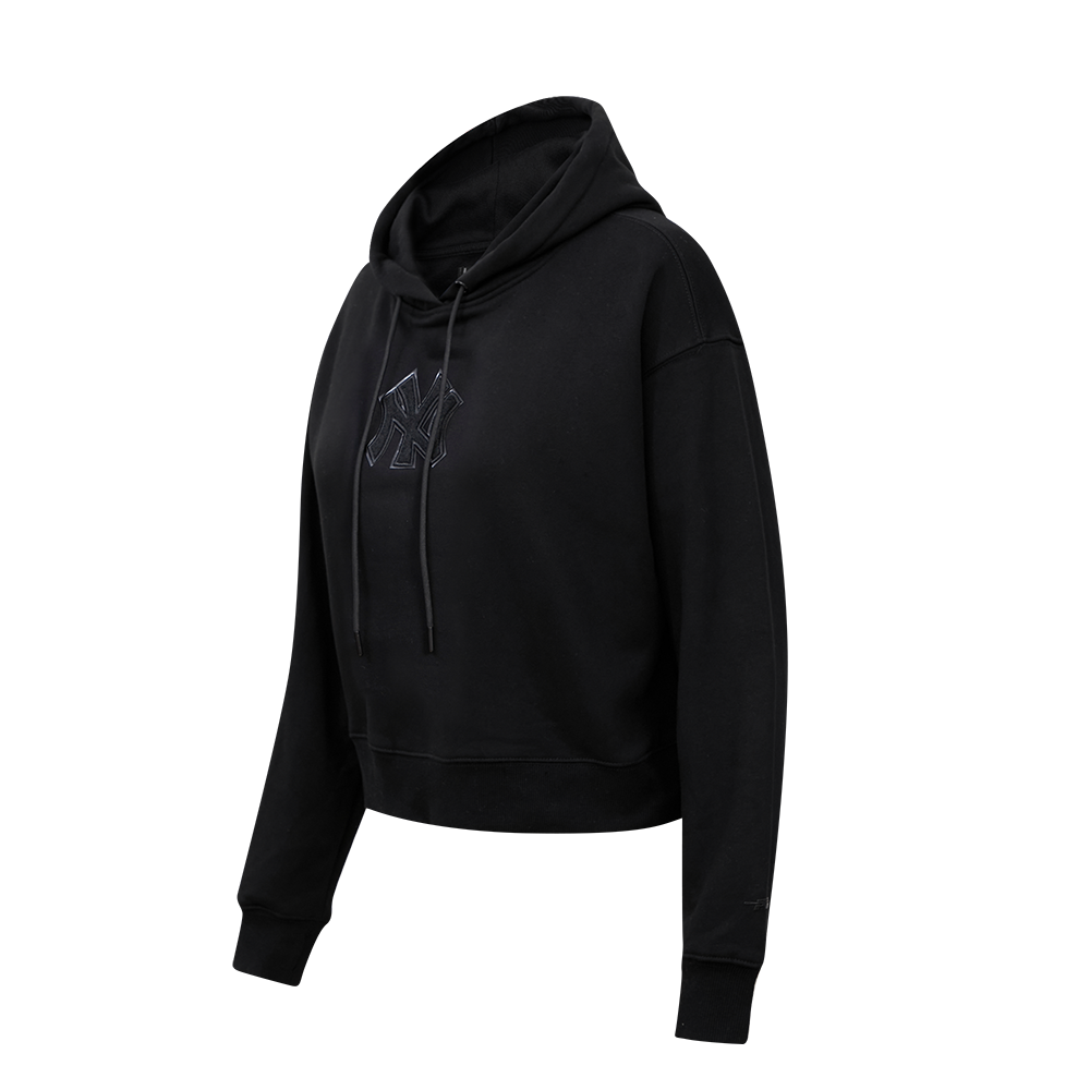 MLB NEW YORK YANKEES TRIPLE BLACK WOMEN'S CROPPED PULLOVER HOODIE (TRIPLE BLACK)