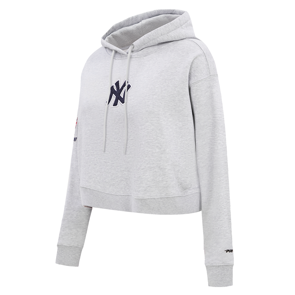 MLB NEW YORK YANKEES CLASSIC WOMEN'S CROPPED PULLOVER HOODIE (HEATHER GREY)