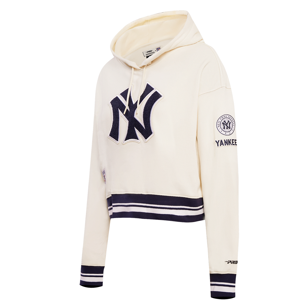 MLB NEW YORK YANKEES RETRO CLASSIC WOMEN'S CROPPED PULLOVER HOODIE (EGGSHELL/ MIDNIGHT NAVY)