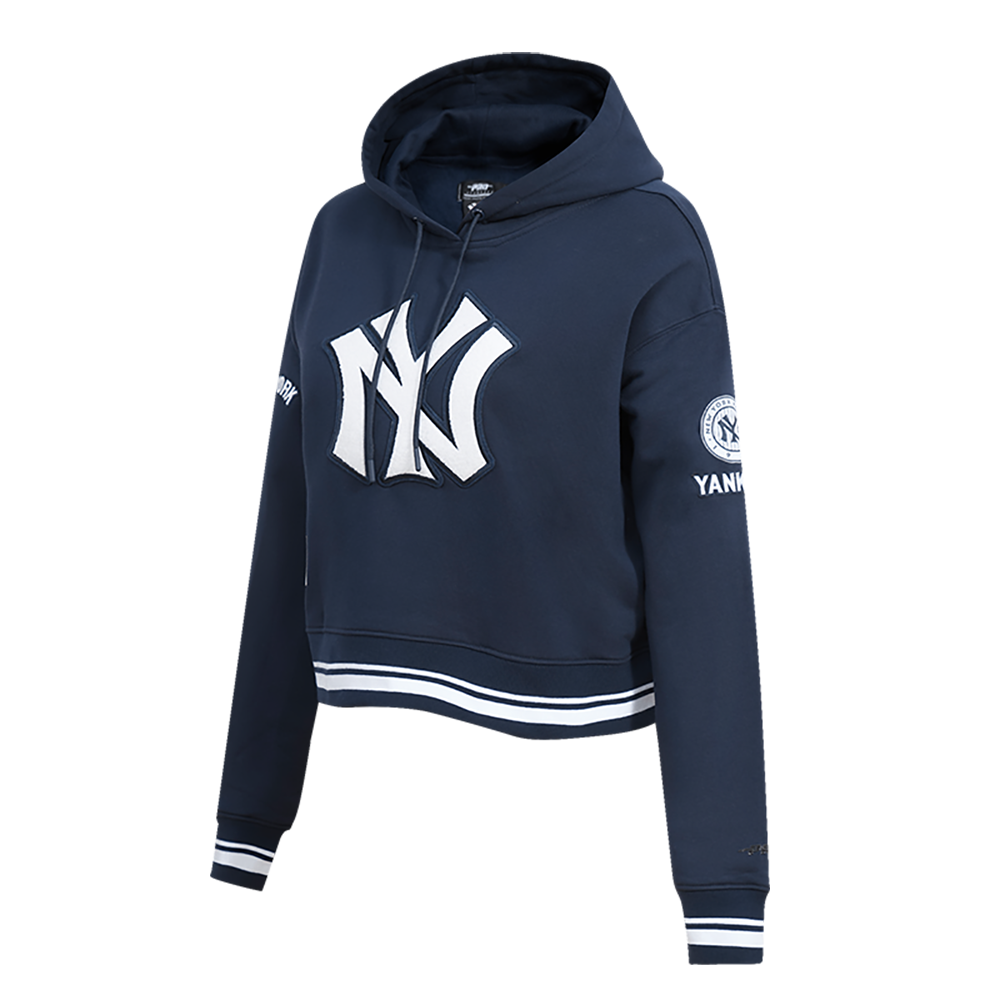 MLB NEW YORK YANKEES RETRO CLASSIC WOMEN'S CROPPED PULLOVER HOODIE (MIDNIGHT NAVY)