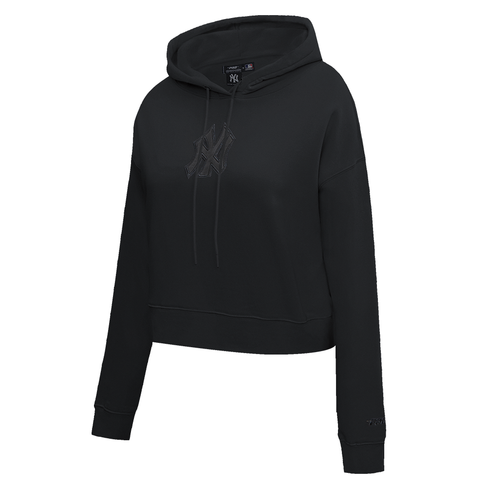 MLB NEW YORK YANKEES NEUTRAL WOMEN'S CROPPED PULLOVER HOODIE (BLACK)
