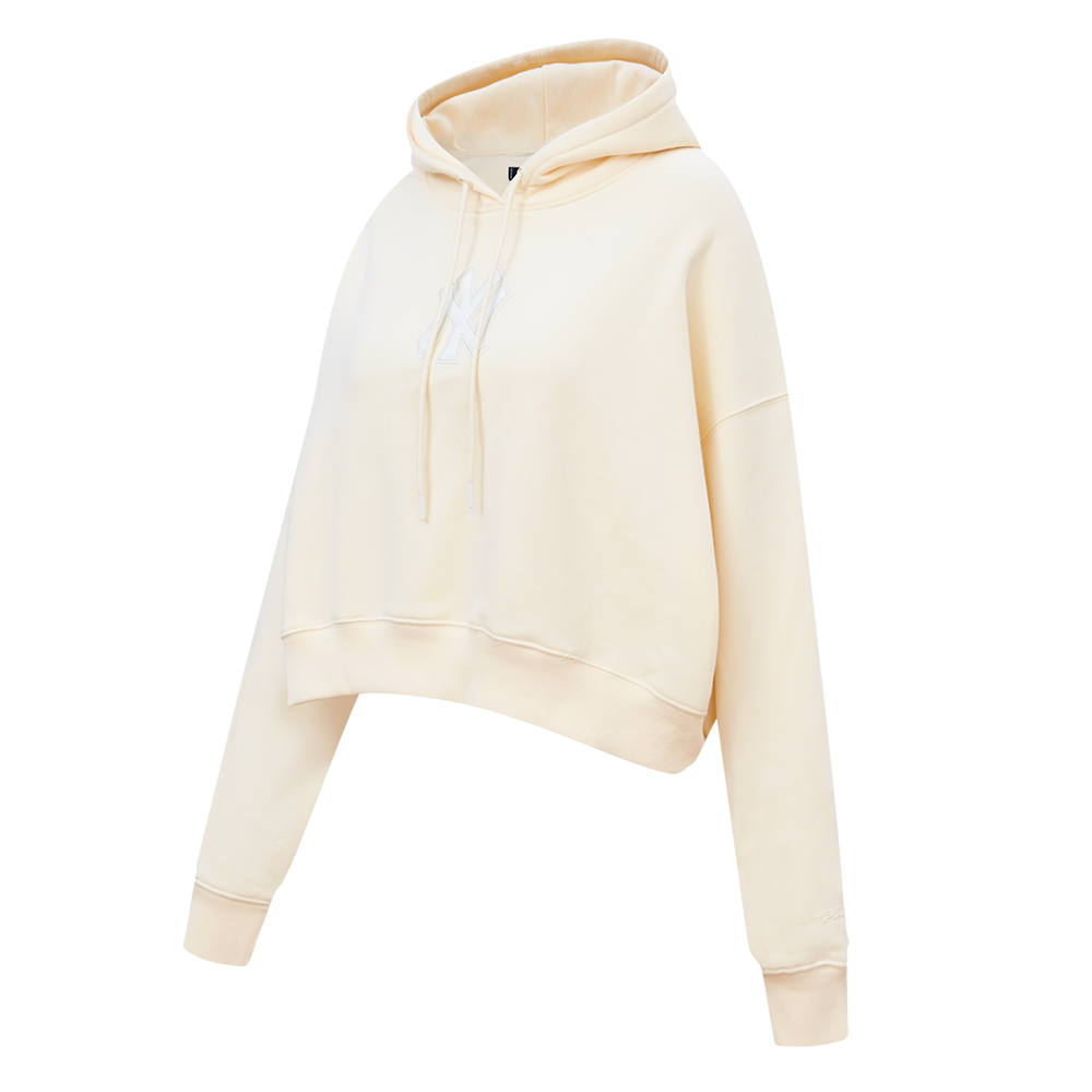 MLB NEW YORK YANKEES NEUTRAL WOMEN'S CROPPED PULLOVER HOODIE (EGGSHELL)