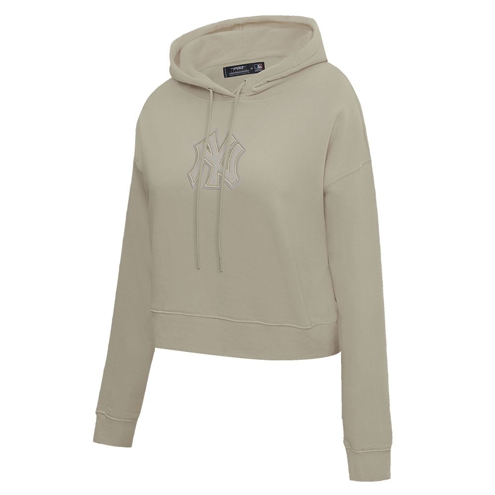 MLB NEW YORK YANKEES NEUTRAL WOMEN'S CROPPED PULLOVER HOODIE (TAUPE)