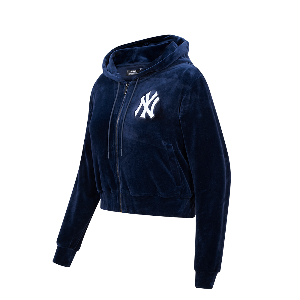 MLB NEW YORK YANKEES CLASSIC WOMEN'S VELOUR FULL ZIP PULLOVER HOODIE (MIDNIGHT NAVY)