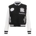 MLB NEW YORK YANKEES PEARLS WOMEN'S RIB WOOL VARSITY JACKET (BLACK/WHITE)