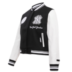 MLB NEW YORK YANKEES PEARLS WOMEN'S RIB WOOL VARSITY JACKET (BLACK/WHITE)