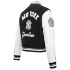 MLB NEW YORK YANKEES PEARLS WOMEN'S RIB WOOL VARSITY JACKET (BLACK/WHITE)
