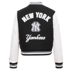 MLB NEW YORK YANKEES PEARLS WOMEN'S RIB WOOL VARSITY JACKET (BLACK/WHITE)