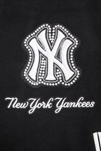 MLB NEW YORK YANKEES PEARLS WOMEN'S RIB WOOL VARSITY JACKET (BLACK/WHITE)