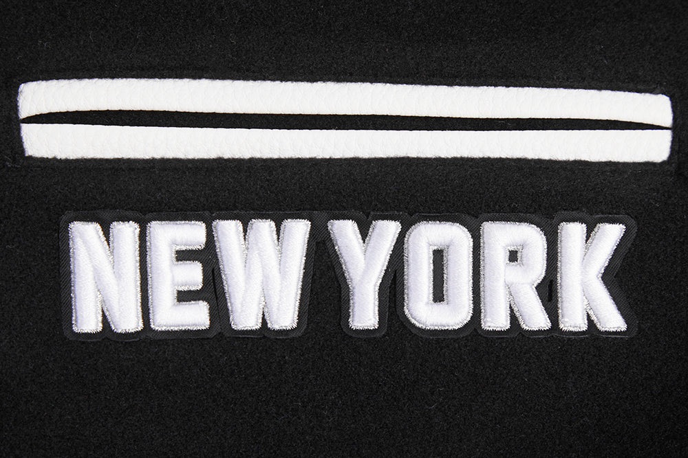 MLB NEW YORK YANKEES PEARLS WOMEN'S RIB WOOL VARSITY JACKET (BLACK/WHITE)