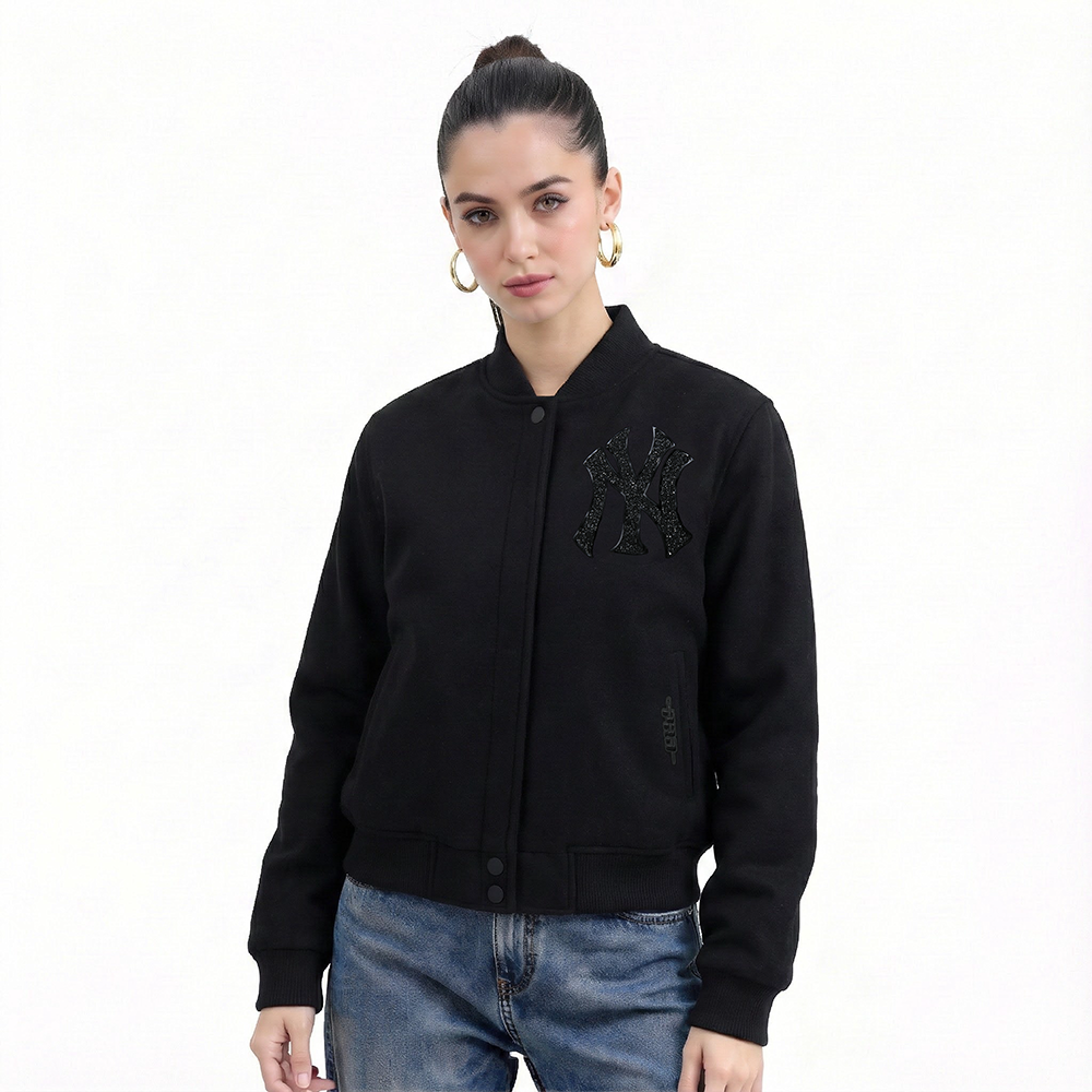 MLB NEW YORK YANKEES WASHED CRYSTALLINE BLOUSON COLLÉGIAL POUR FEMME (NOIR)