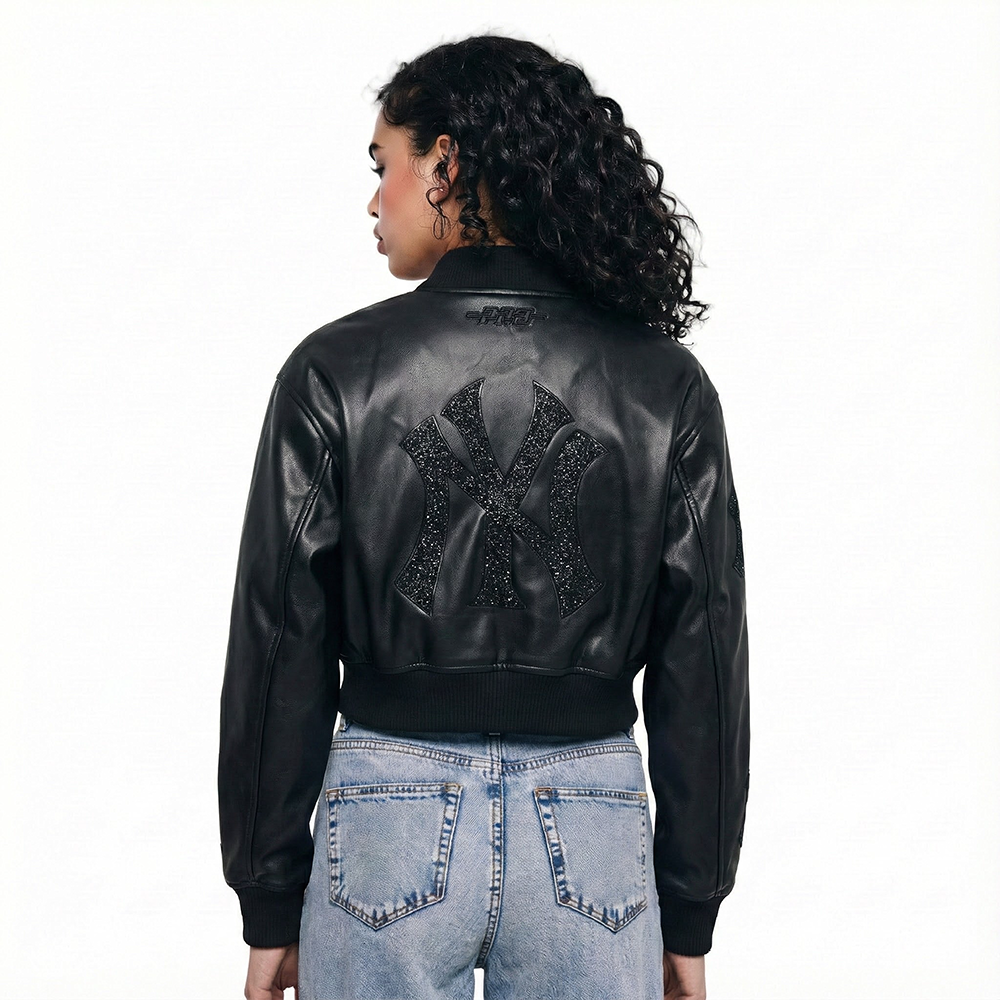 MLB NEW YORK YANKEES WASHED CRYSTALLINE BLOUSON DE CUIR POUR FEMME (NOIR DE JAIS)