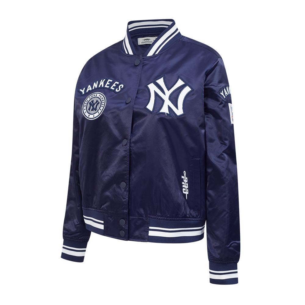 MLB NEW YORK YANKEES  RETRO CLASSIC WOMEN'S RIB SATIN JACKET (MIDNIGHT NAVY)