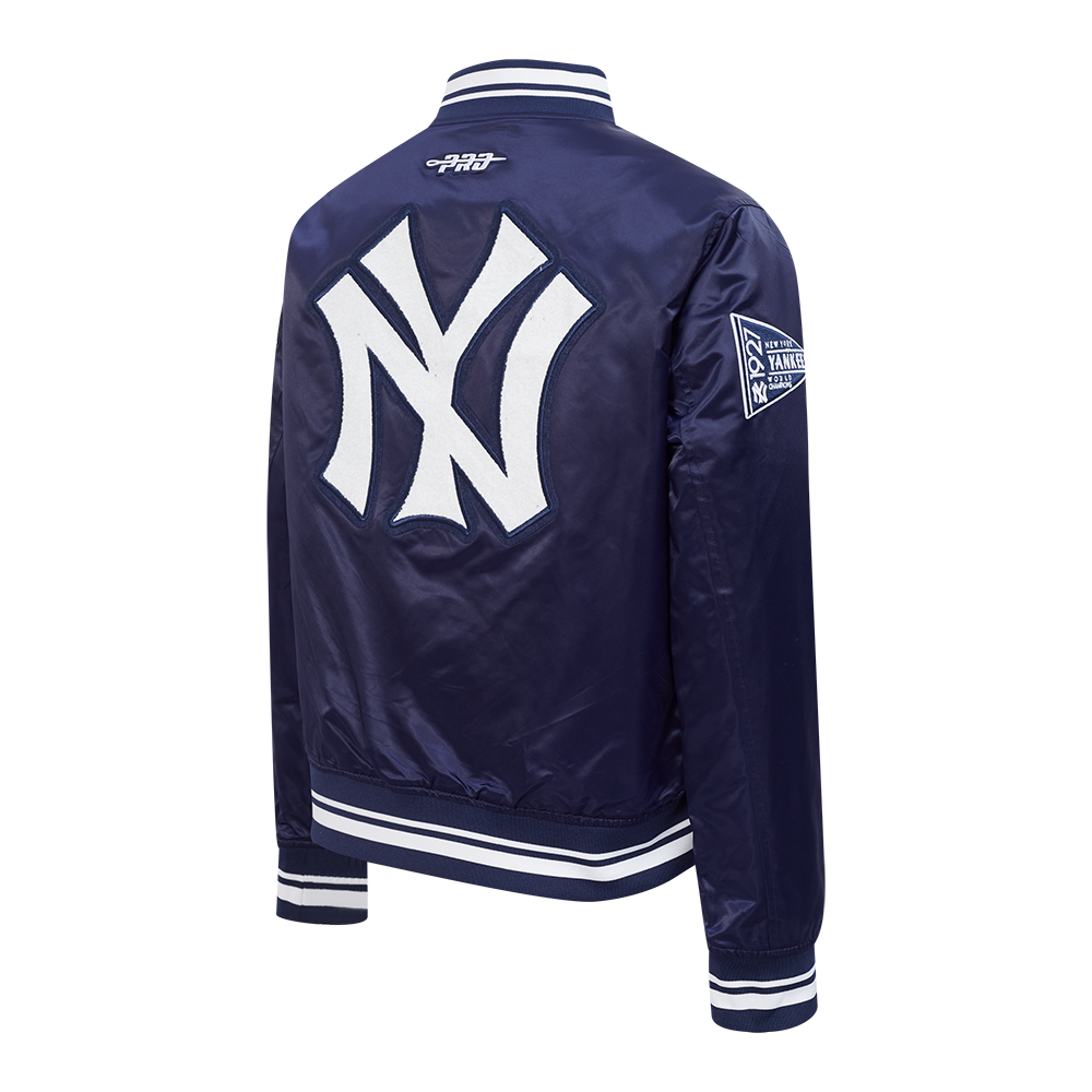 MLB NEW YORK YANKEES  RETRO CLASSIC WOMEN'S RIB SATIN JACKET (MIDNIGHT NAVY)