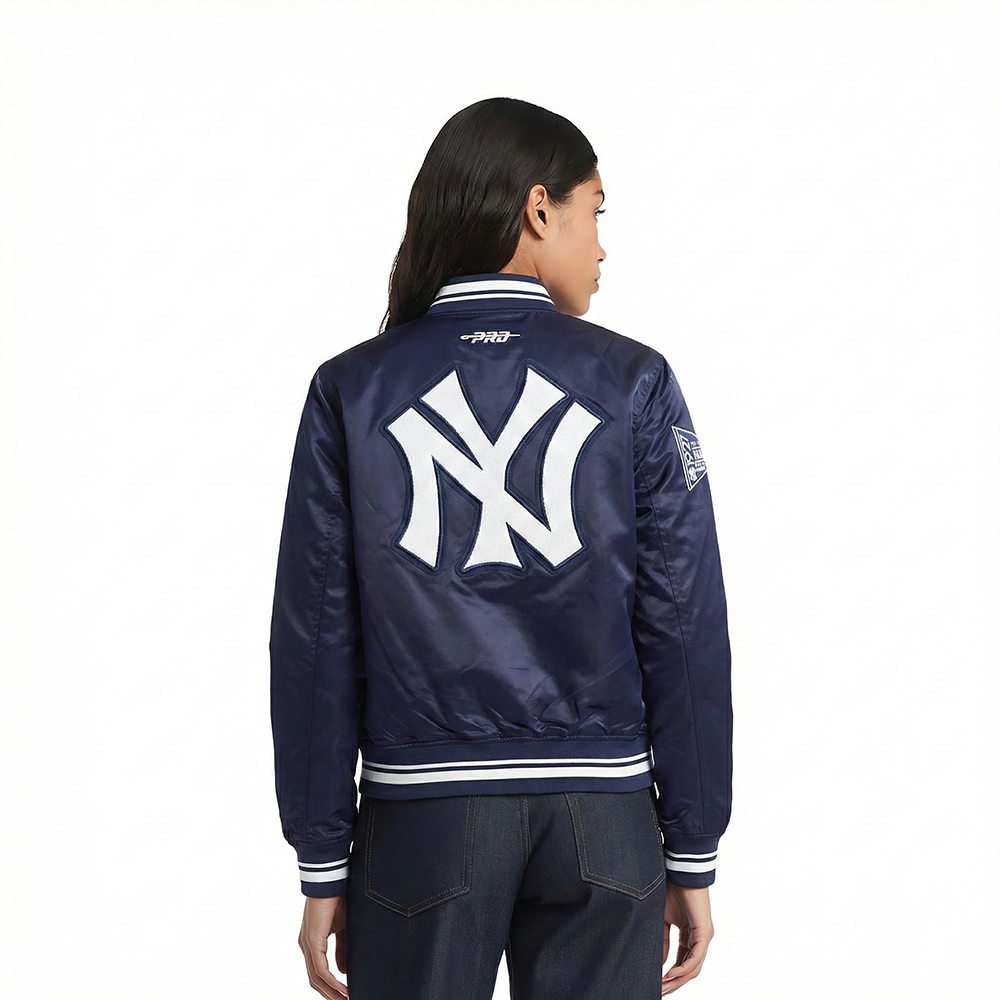 MLB NEW YORK YANKEES  RETRO CLASSIC WOMEN'S RIB SATIN JACKET (MIDNIGHT NAVY)