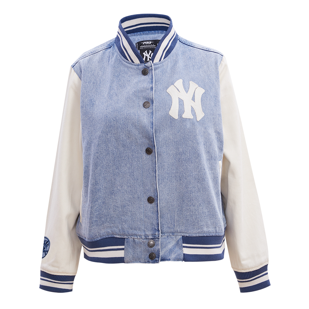 MLB NEW YORK YANKEES VARSITY BLUES WOMEN'S DENIM VARSITY JACKET (DENIM/LINEN)