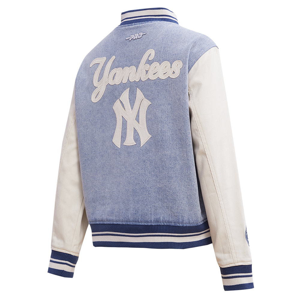 MLB NEW YORK YANKEES VARSITY BLUES WOMEN'S DENIM VARSITY JACKET (DENIM/LINEN)