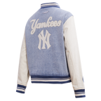 MLB NEW YORK YANKEES VARSITY BLUES WOMEN'S DENIM VARSITY JACKET (DENIM/LINEN)