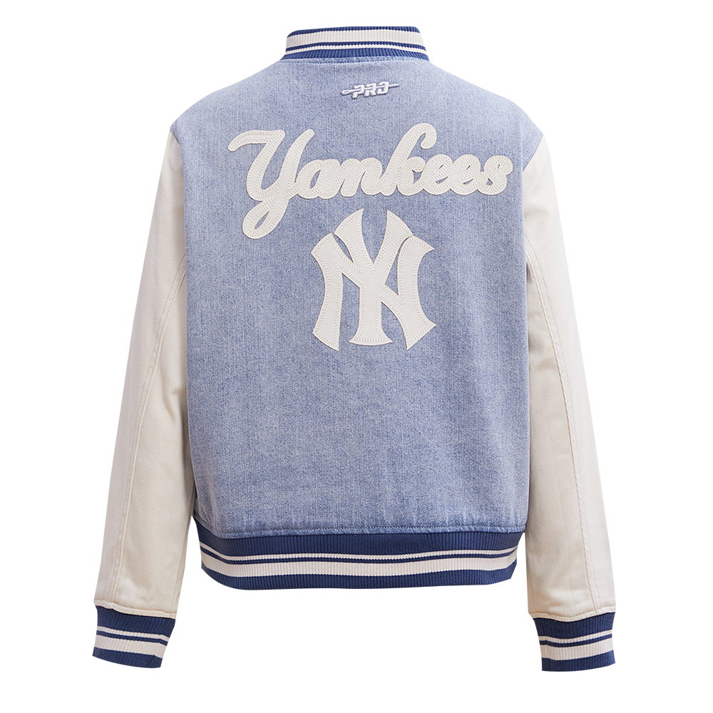 MLB NEW YORK YANKEES VARSITY BLUES WOMEN'S DENIM VARSITY JACKET (DENIM/LINEN)