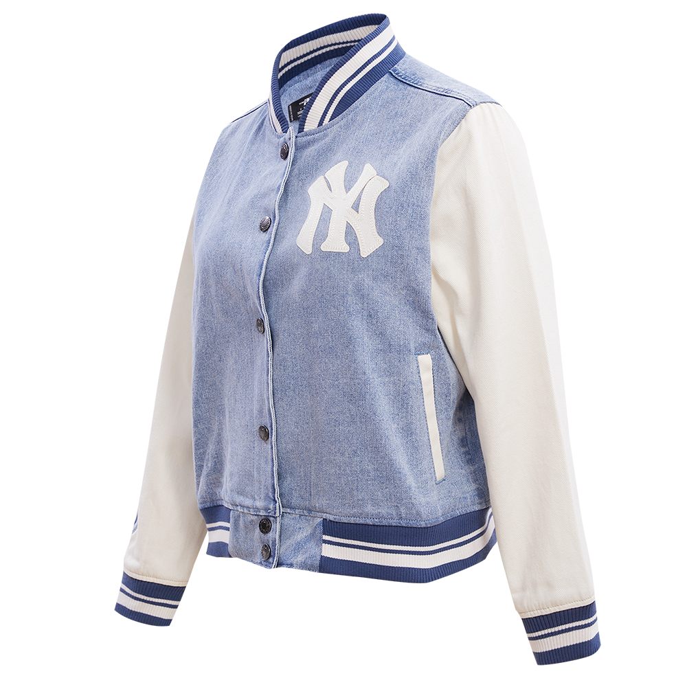MLB NEW YORK YANKEES VARSITY BLUES WOMEN'S DENIM VARSITY JACKET (DENIM/LINEN)