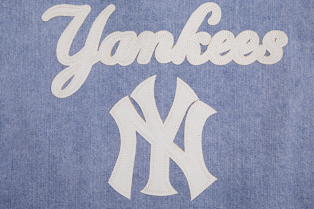 MLB NEW YORK YANKEES VARSITY BLUES WOMEN'S DENIM VARSITY JACKET (DENIM/LINEN)
