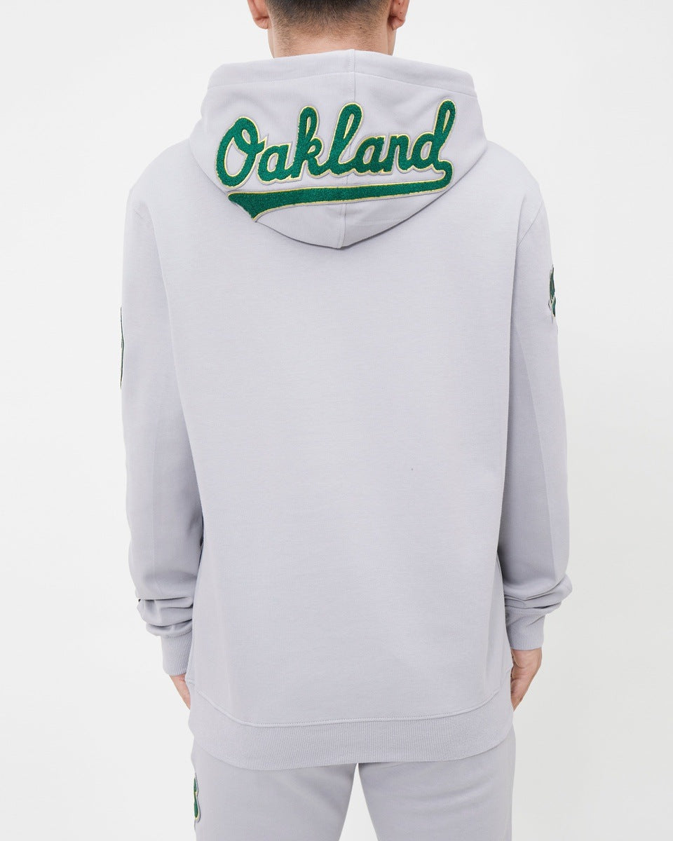 MLB OAKLAND ATHLETICS CLASSIC CHENILLE MEN'S PULLOVER HOODIE (GRAY)
