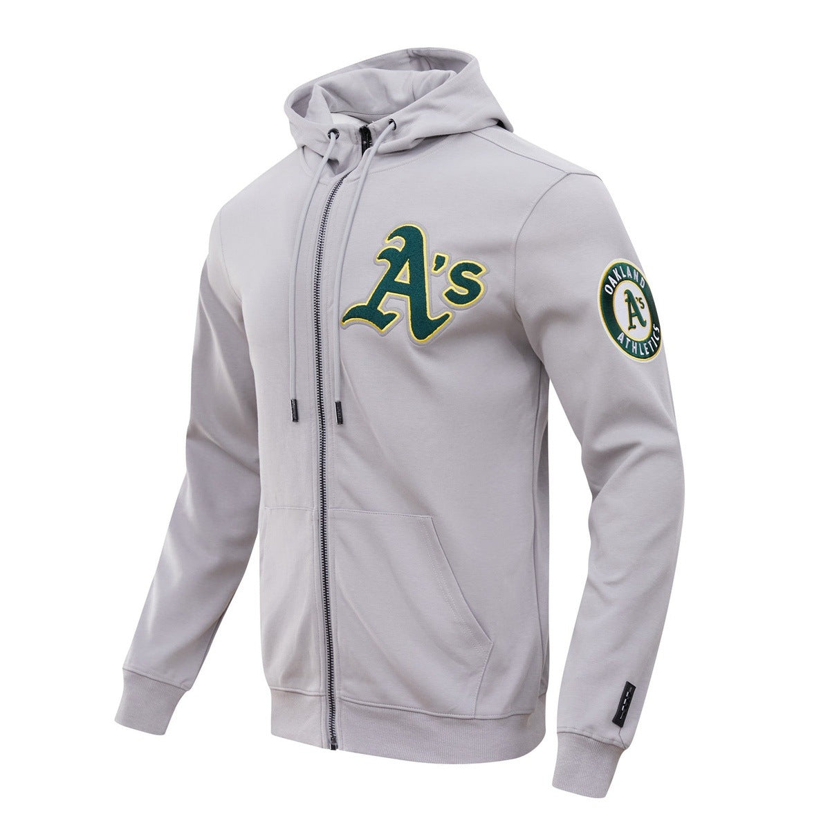 MLB OAKLAND ATHLETICS CLASSIC CHENILLE PO MEN'S FULL ZIP PULLOVER HOODIE (GRAY)