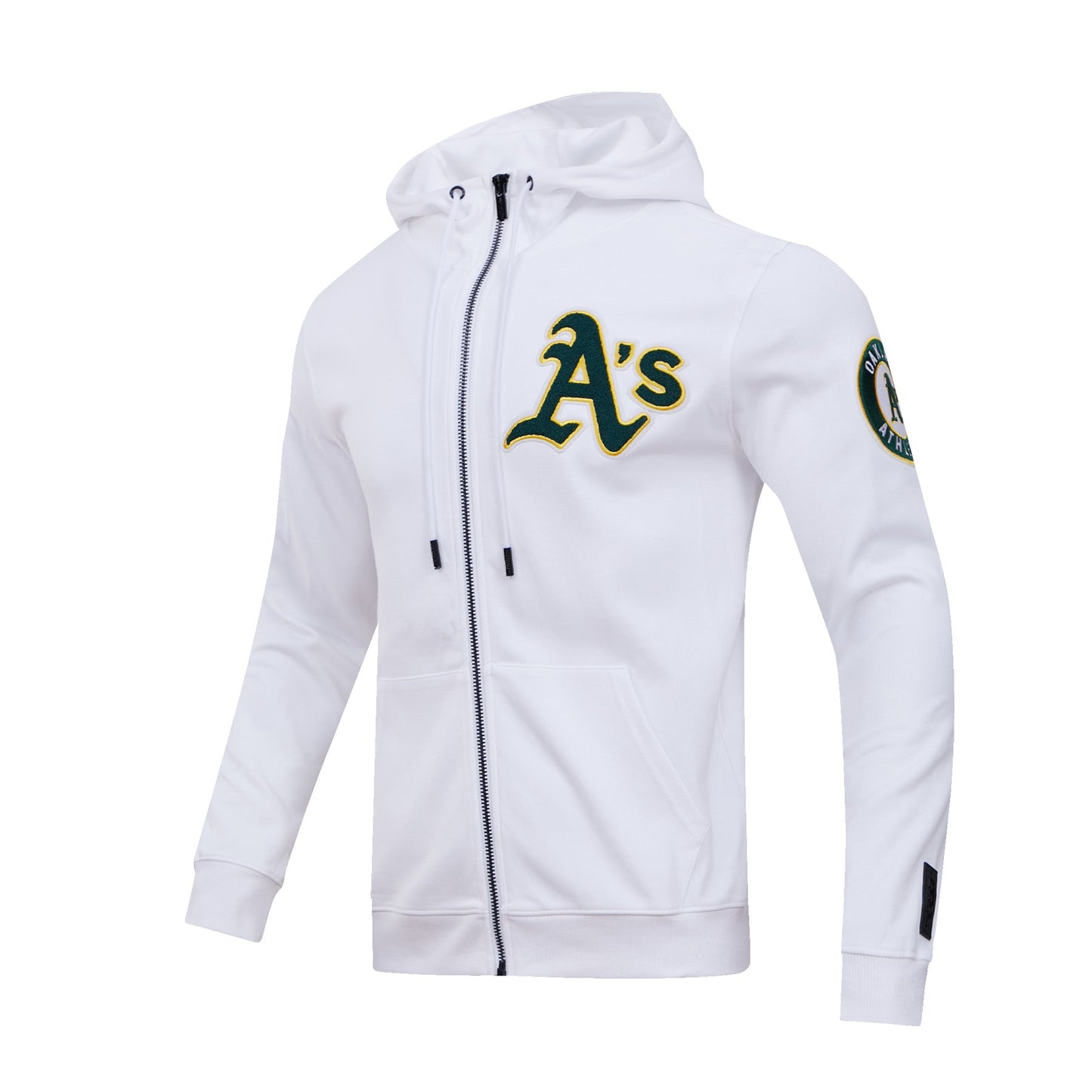 MLB OAKLAND ATHLETICS CLASSIC CHENILLE PO MEN'S FULL ZIP PULLOVER HOODIE (WHITE)