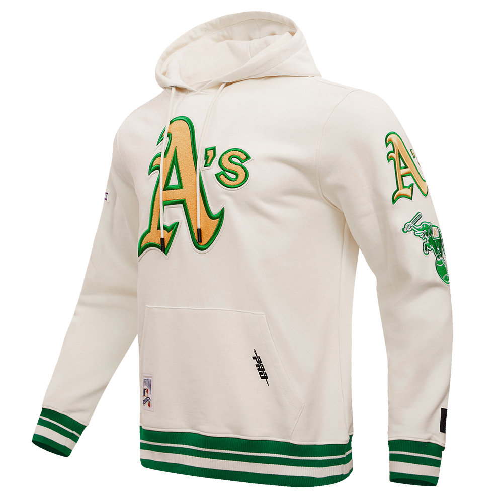 MLB OAKLAND ATHLETICS RETRO CLASSIC MEN'S PULLOVER HOODIE (EGGSHELL/ KELLY GREEN)