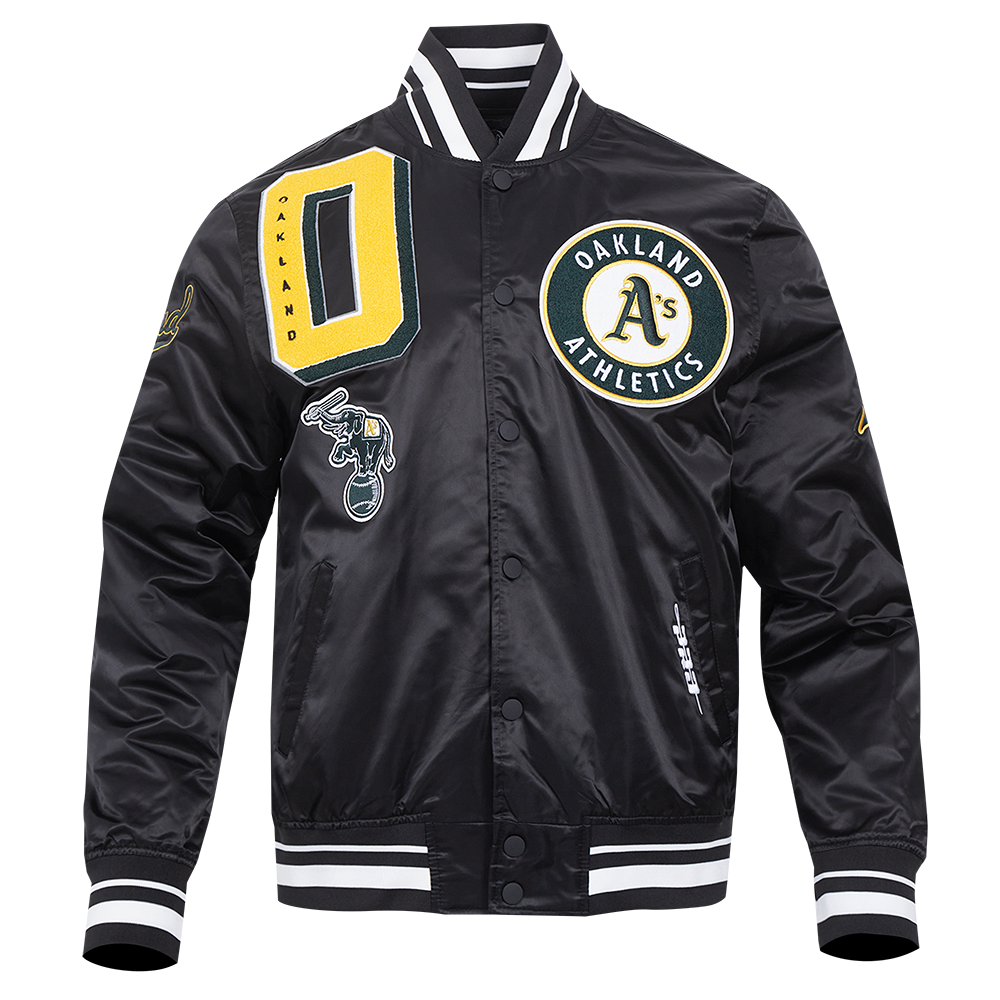 MLB OAKLAND ATHLETICS MASH UP MEN'S RIB SATIN JACKET (BLACK)