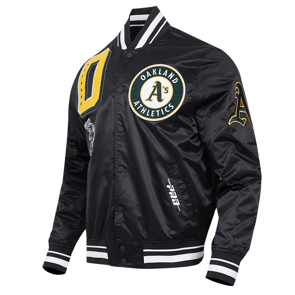 MLB OAKLAND ATHLETICS MASH UP MEN'S RIB SATIN JACKET (BLACK)
