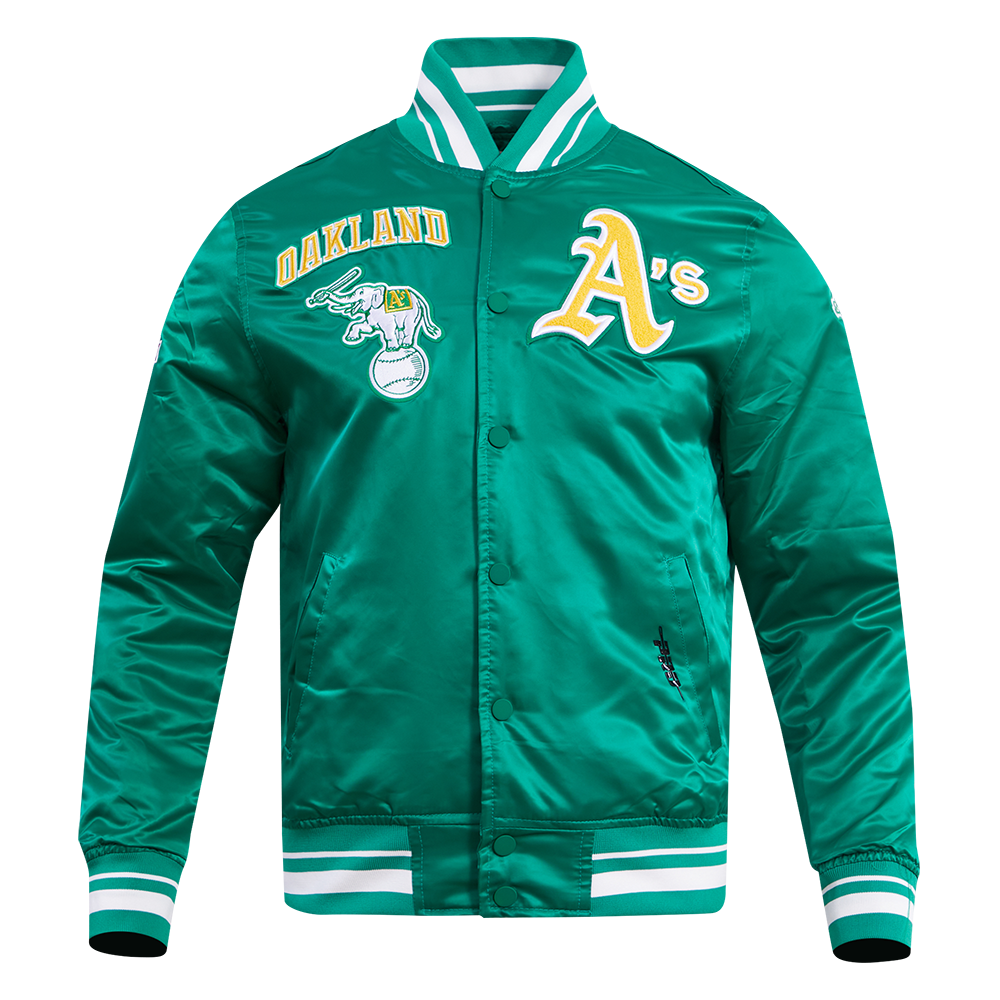 MLB OAKLAND ATHLETICS RETRO CLASSIC MEN'S RIB SATIN JACKET (KELLY GREEN)