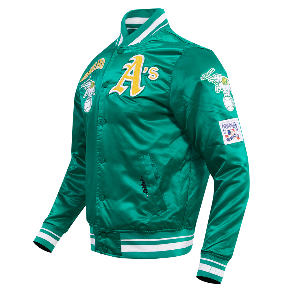 MLB OAKLAND ATHLETICS RETRO CLASSIC MEN'S RIB SATIN JACKET (KELLY GREEN)