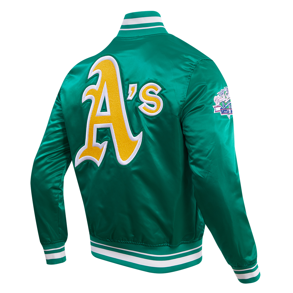 MLB OAKLAND ATHLETICS RETRO CLASSIC MEN'S RIB SATIN JACKET (KELLY GREEN)