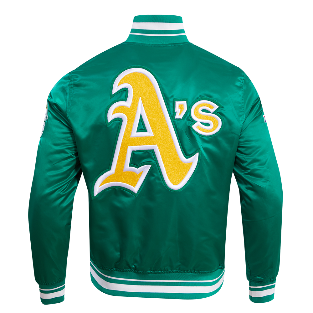 MLB OAKLAND ATHLETICS RETRO CLASSIC MEN'S RIB SATIN JACKET (KELLY GREEN)