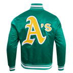 MLB OAKLAND ATHLETICS RETRO CLASSIC MEN'S RIB SATIN JACKET (KELLY GREEN)