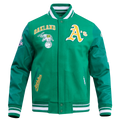 MLB OAKLAND ATHLETICS RETRO CLASSIC MEN'S RIB WOOL VARSITY JACKET (KELLY GREEN)