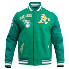 MLB OAKLAND ATHLETICS RETRO CLASSIC MEN'S RIB WOOL VARSITY JACKET (KELLY GREEN)