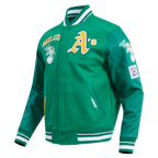MLB OAKLAND ATHLETICS RETRO CLASSIC MEN'S RIB WOOL VARSITY JACKET (KELLY GREEN)