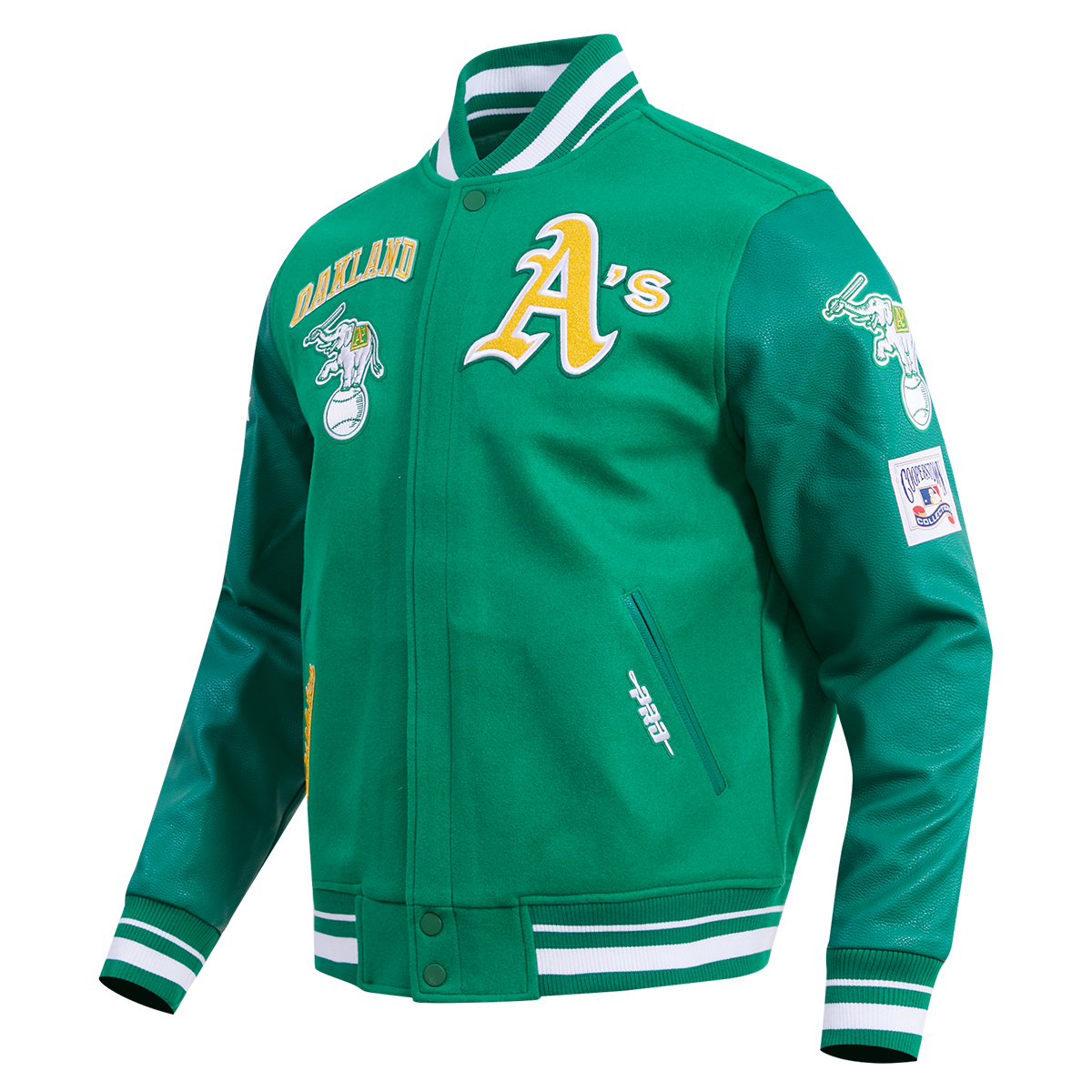 MLB OAKLAND ATHLETICS RETRO CLASSIC MEN'S RIB WOOL VARSITY JACKET (KELLY GREEN)