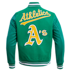 MLB OAKLAND ATHLETICS RETRO CLASSIC MEN'S RIB WOOL VARSITY JACKET (KELLY GREEN)