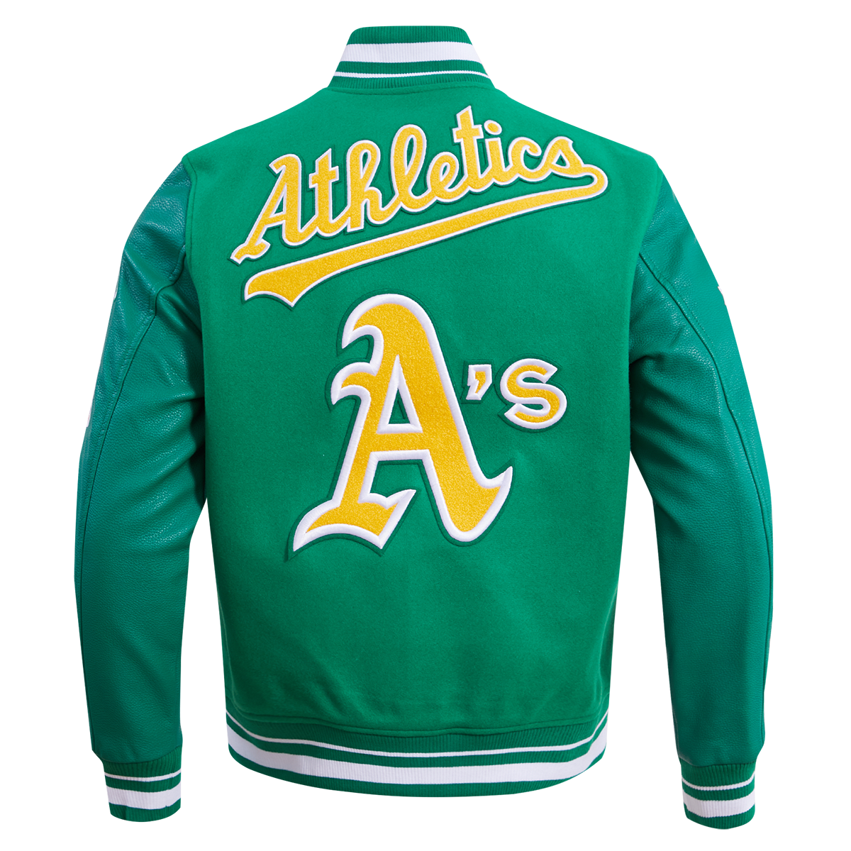 MLB OAKLAND ATHLETICS RETRO CLASSIC MEN'S RIB WOOL VARSITY JACKET (KELLY GREEN)