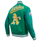 MLB OAKLAND ATHLETICS RETRO CLASSIC MEN'S RIB WOOL VARSITY JACKET (KELLY GREEN)