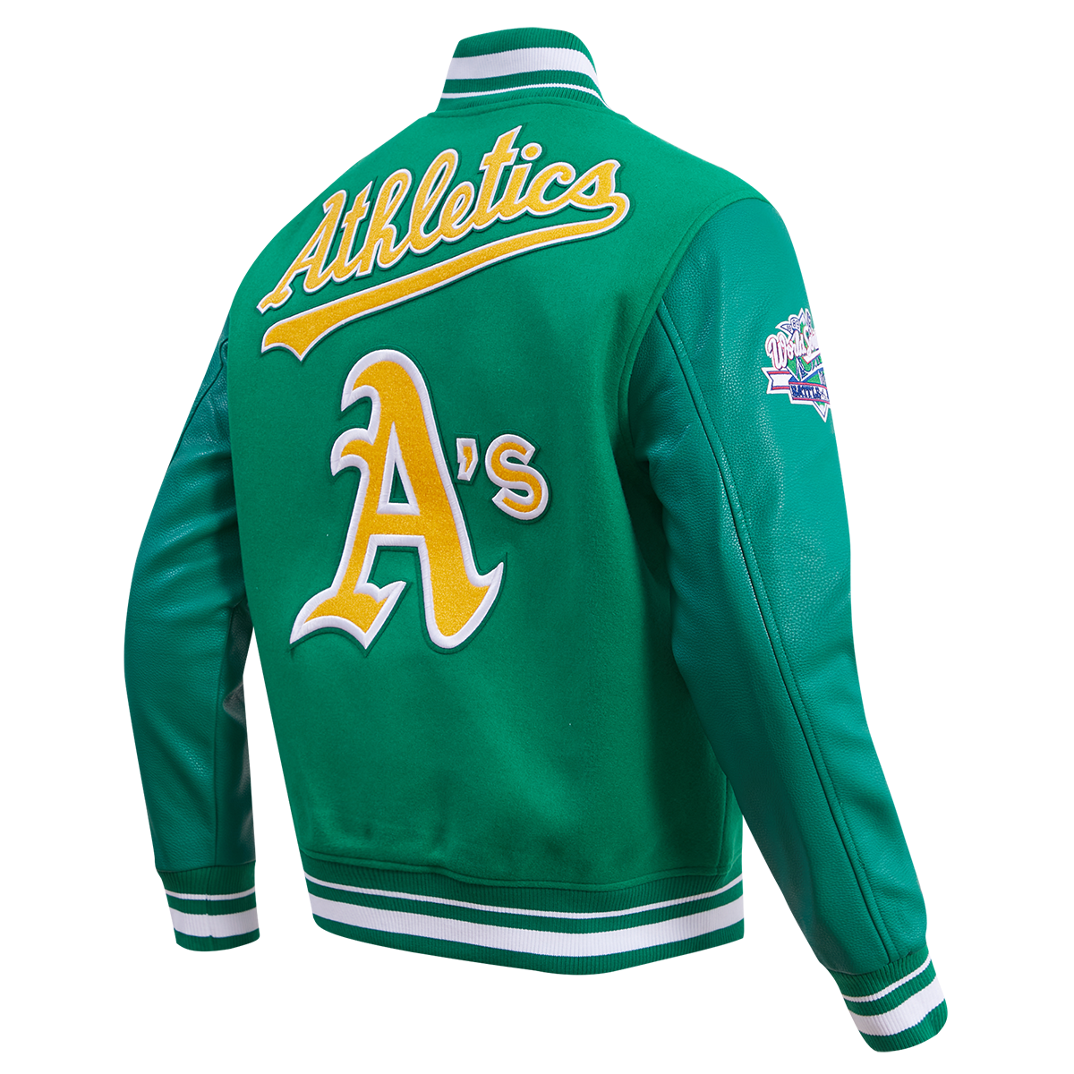 MLB OAKLAND ATHLETICS RETRO CLASSIC MEN'S RIB WOOL VARSITY JACKET (KELLY GREEN)