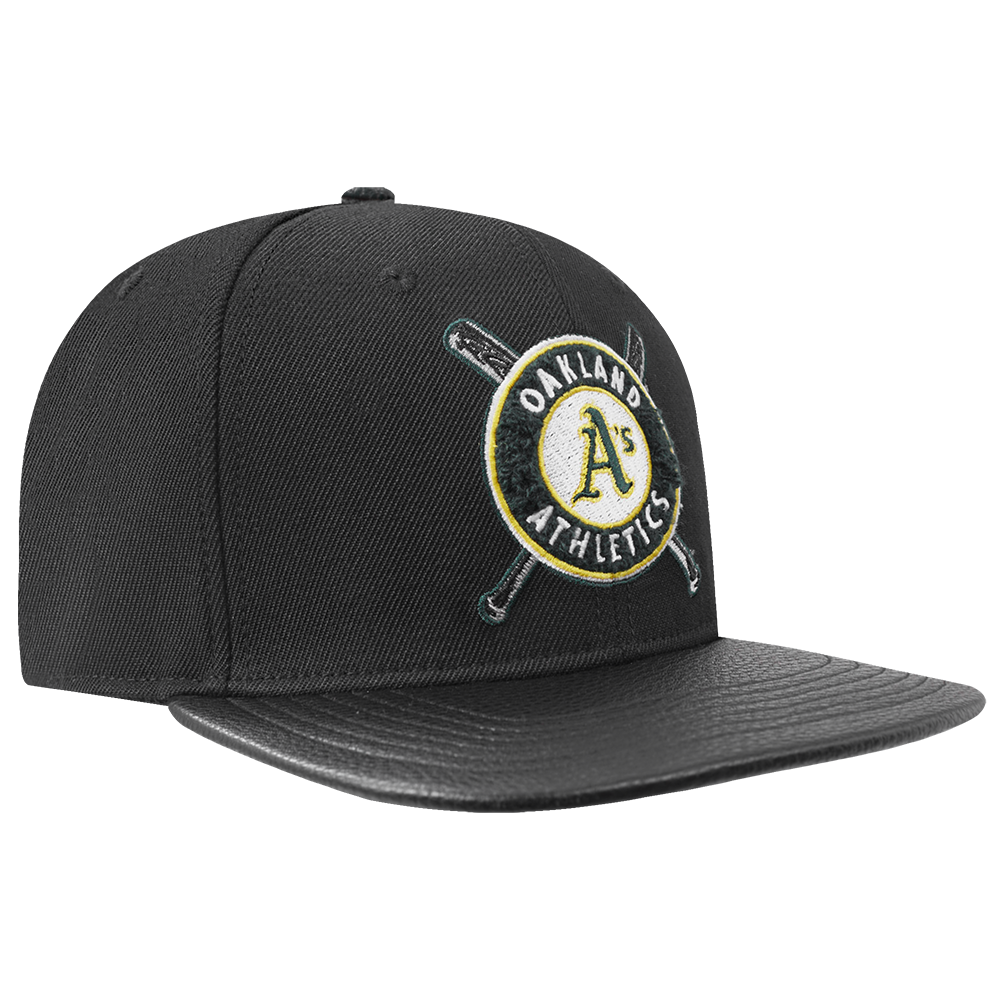 MLB OAKLAND ATHLETICS MASHUP UNISEX WOOL LEATHER STRAPBACK HAT (BLACK)