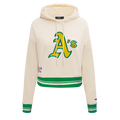 MLB OAKLAND ATHLETICS RETRO CLASSIC WOMEN'S CROPPED PULLOVER HOODIE (EGGSHELL/ KELLY GREEN)