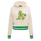 MLB OAKLAND ATHLETICS RETRO CLASSIC WOMEN'S CROPPED PULLOVER HOODIE (EGGSHELL/ KELLY GREEN)