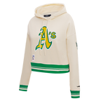 MLB OAKLAND ATHLETICS RETRO CLASSIC WOMEN'S CROPPED PULLOVER HOODIE (EGGSHELL/ KELLY GREEN)