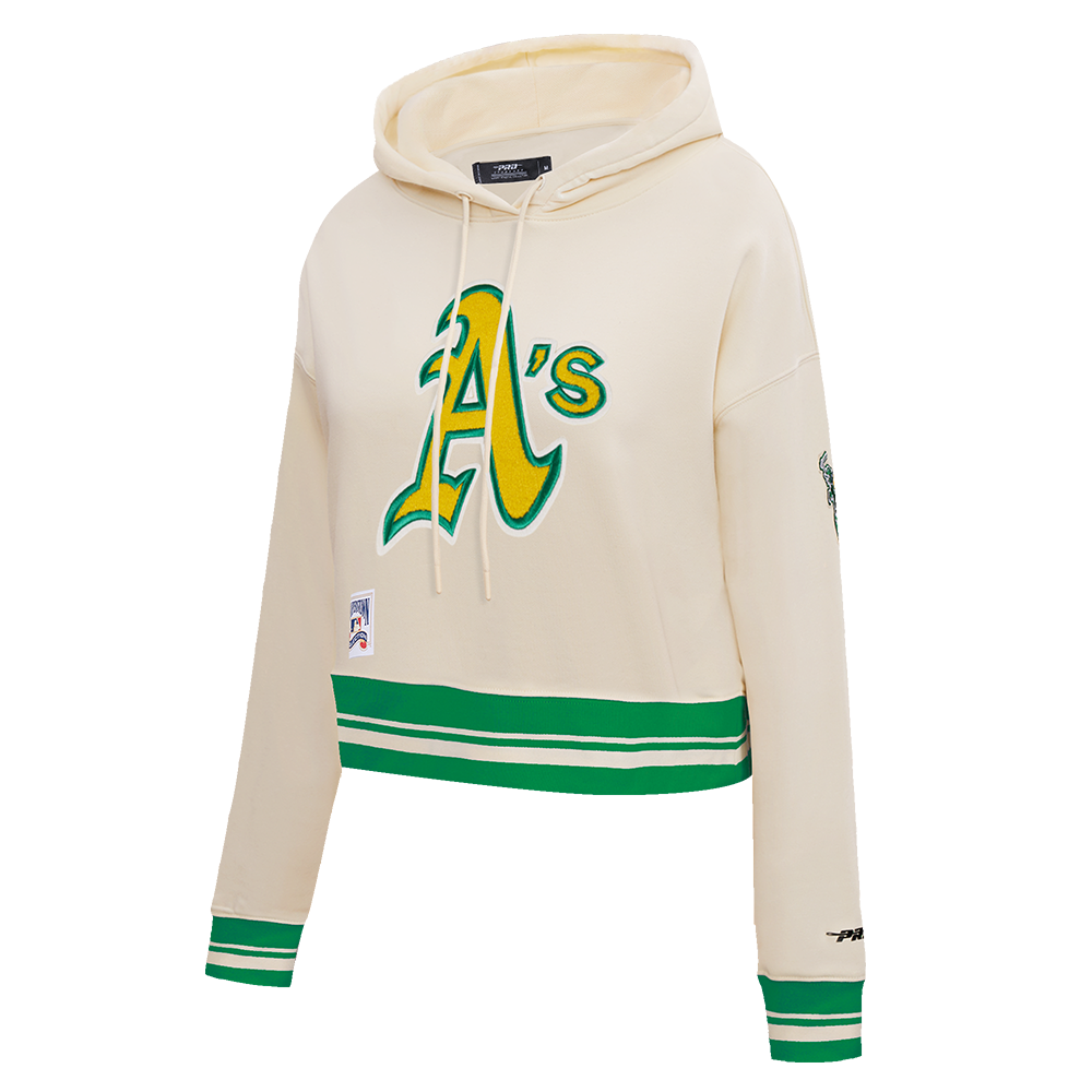 MLB OAKLAND ATHLETICS RETRO CLASSIC WOMEN'S CROPPED PULLOVER HOODIE (EGGSHELL/ KELLY GREEN)